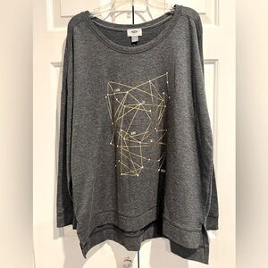 Geometric Graphic Sweatshirt - Dark Gray, Oversized w Metallic Gold Design